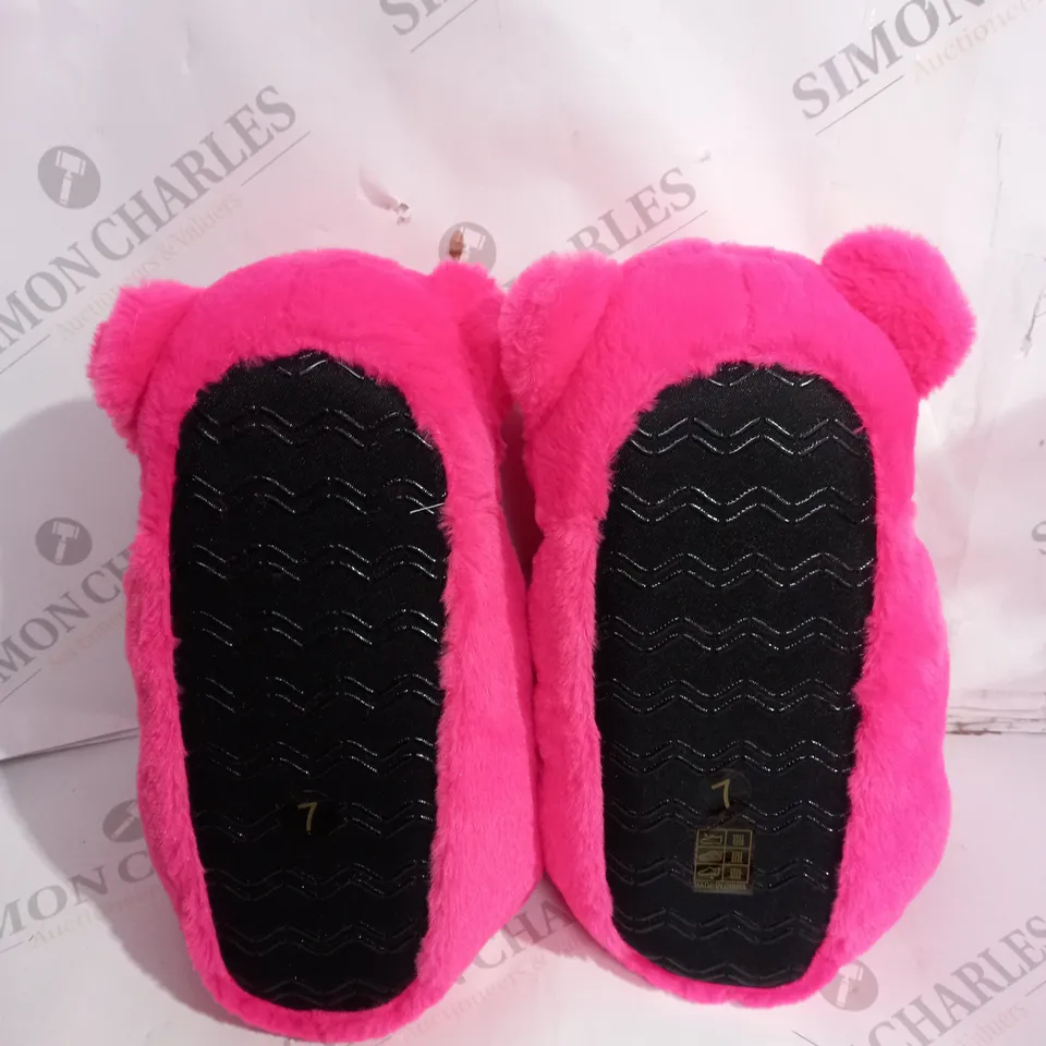 SHELN PINK TEDDY BEAR SLIPPERS - SIZE 7 
