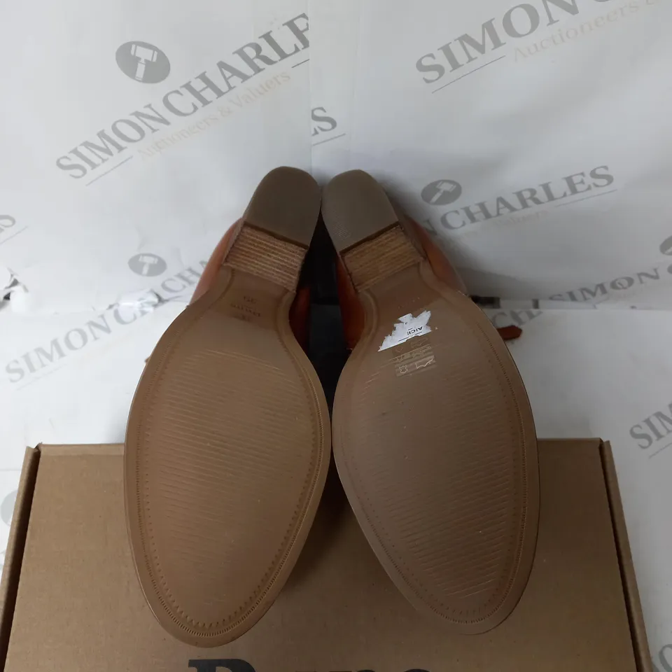 BOXED DUNE PAICE ZIP UP ANKLE BOOT - TAN - SIZE 6