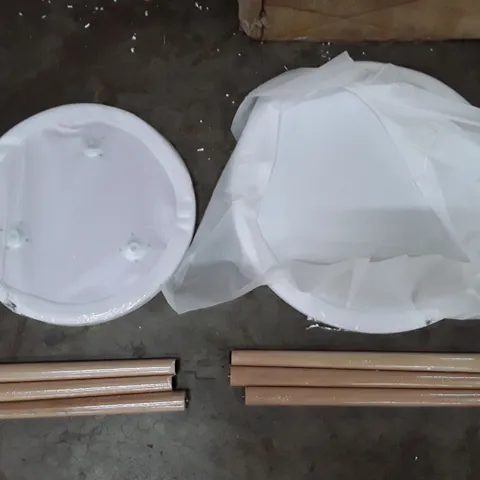 BOXED SET OF 2 ROUND BEDSIDE TABLES - WHITE BASE/OAK LEGS