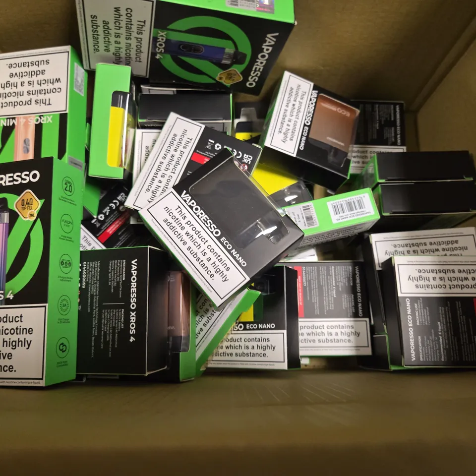 BOX OF APPROXIMATELY 18 ASSORTED E-CIGARETTES TO INCLUDE - ASPIRE , VAPORESSO 