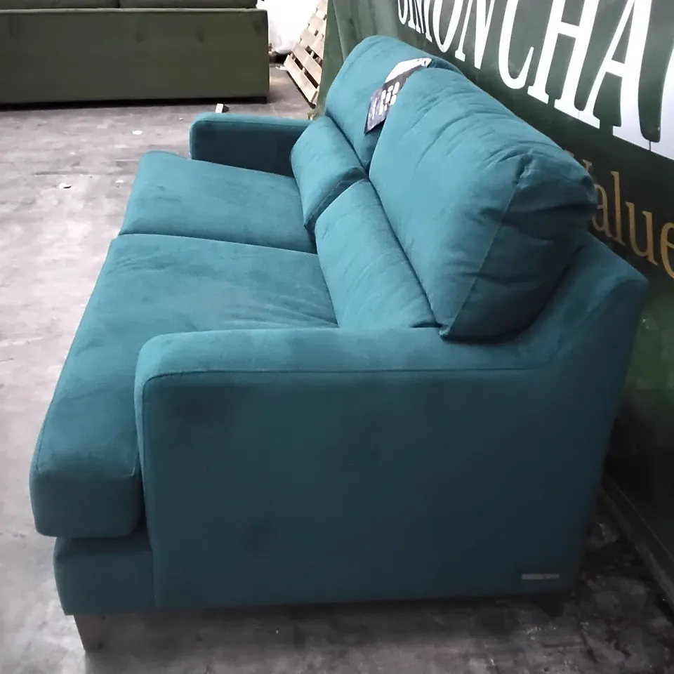 QUALITY BRITISH DESIGNER LOUNGE Co. TEAL FABRIC THREE SEATER SOFA