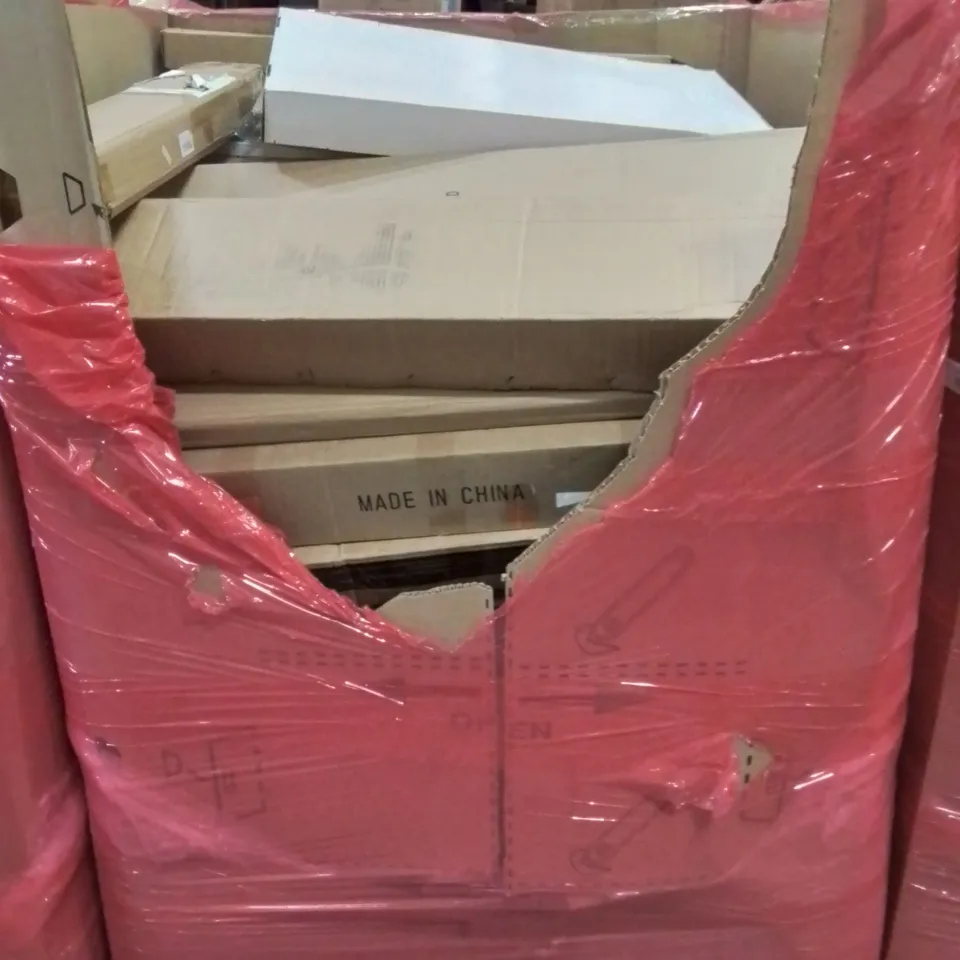 PALLET CONTAINING VARIOUS ASSORTED BOXED HOUSEHOLD ITEMS TO INCLUDE: MIXER SHOWER SYSTEM, DRYWALL SUPPORT BEAM AND LOTS MORE UNMARKED BOXED ITEMS 
