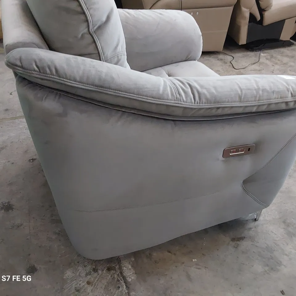QUALITY BRITISH DESIGNER G PLAN JACKSON POWER RECLINING EASY CHAIR PLUSH SLATE FABRIC 