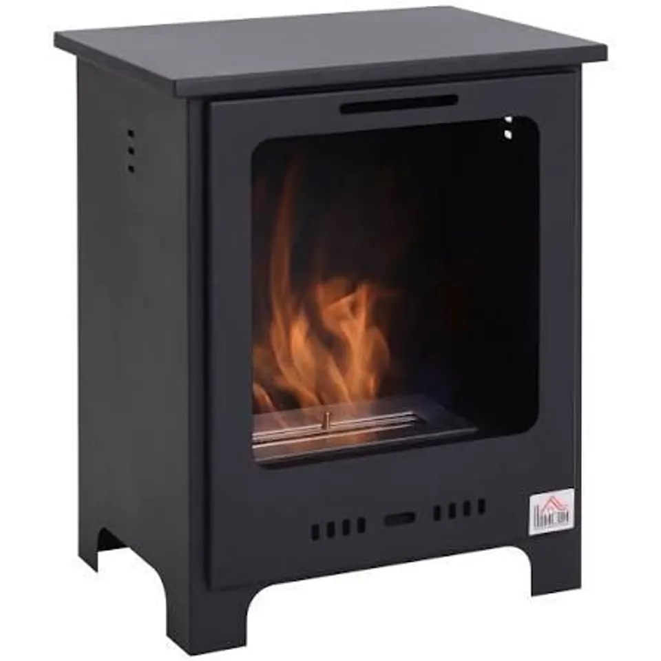 BOXED HOMCOM FREESTANDING ETHANOL FIREPLACE, BIOETHANOL FIRE WITH 0.9L TANK, 3 HOURS BURNING TIME FOR INDOOR, BLACK