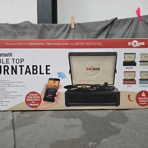 BOXED RETRO MUSIQUE BLUETOOTH TABLETOP TURNTABLE WITH FM RADIO