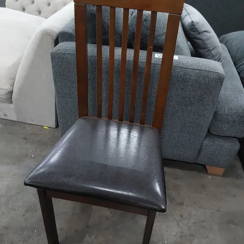 DESIGNER MAHOGANY EFFECT DINING CHAIR WITH LEATHER SEAT AND GREY UPHOLSTERED DINING CHAIR