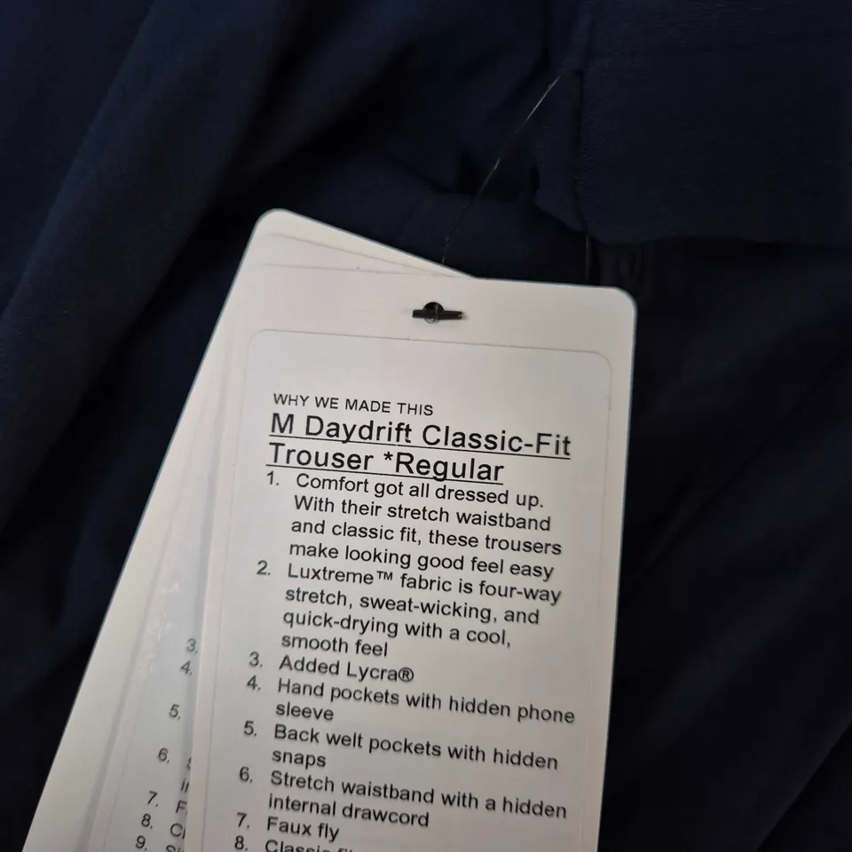 LULULEMON DAYDRIFT CLASSIC-FIT TROUSER – NAVY, REGULAR, UK MEDIUM (ORIGINAL: M)