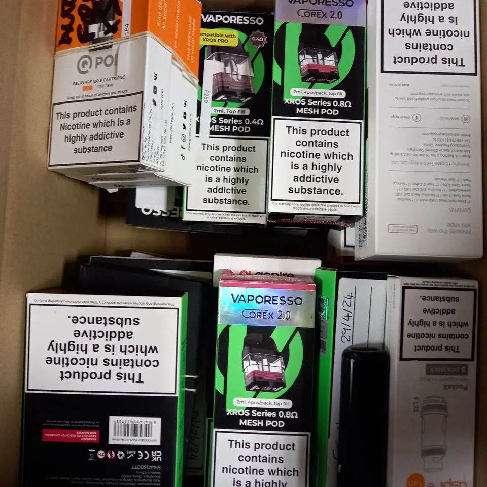 APPROXIMATELY 20 ASSORTED E-CIGARETTE PRODUCTS/ACCESSORIES TO INCLUDE ASPIRE, GEEK VAPE, VAPORESSO ETC 