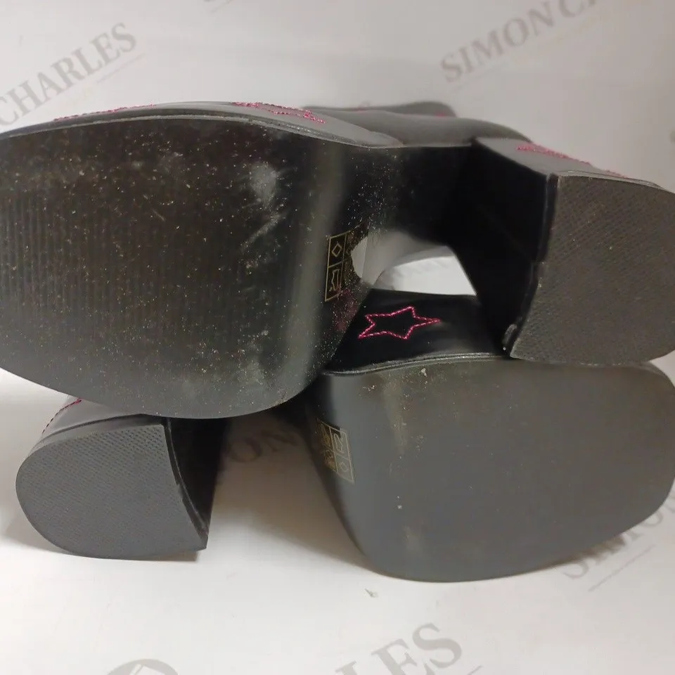 KOI VEGAN A QUEEN’S LITTLE SECRET DIAMANTE HEELED BOOTS - SIZE 4