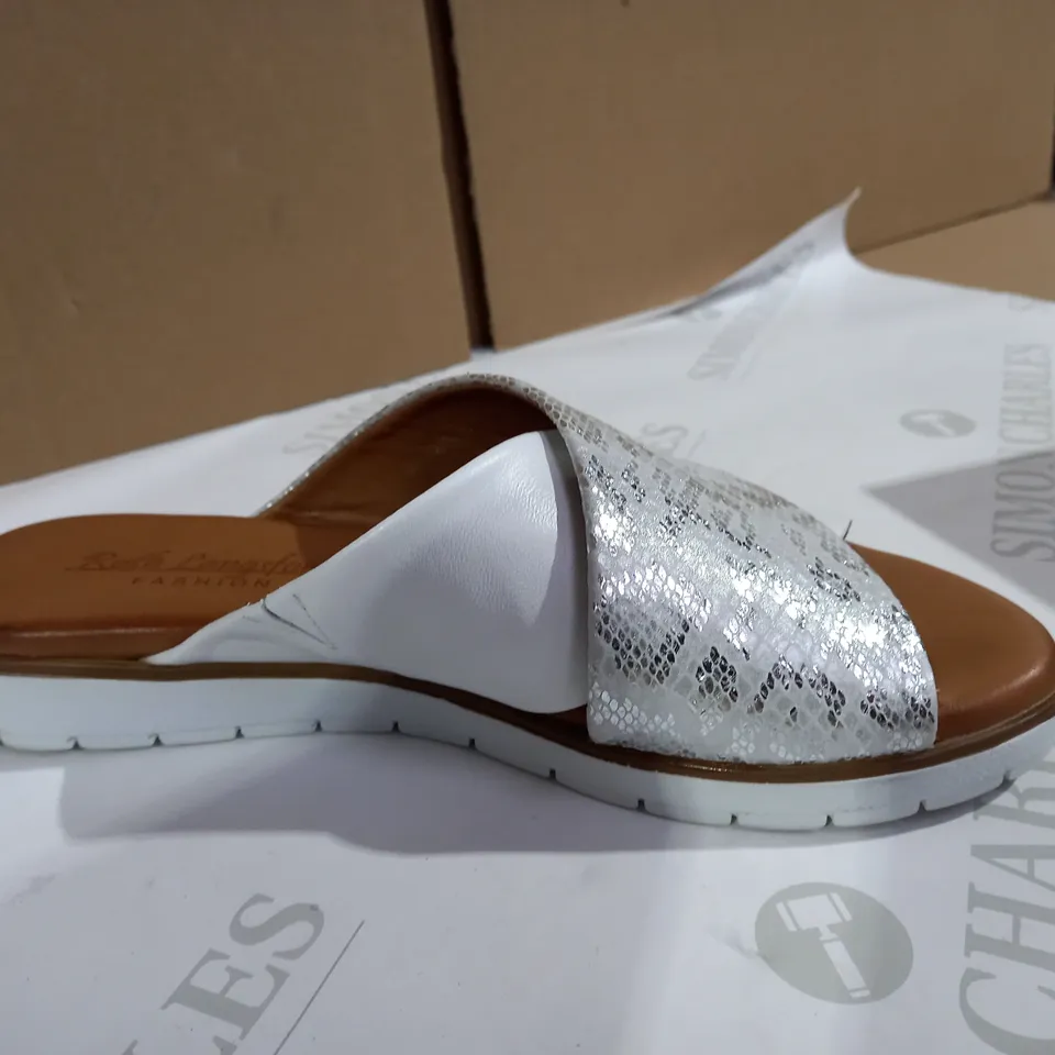 RUTH LANGSFORD SILVER SANDALS SIZE 4