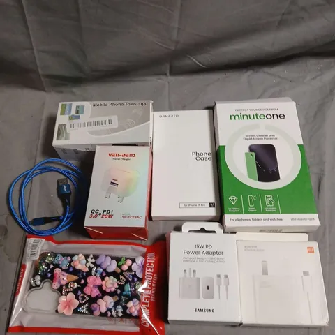 APPROXIMATELY 15 ASSORTED ELECTRICAL PRODUCTS TO INCLUDE SCREEN PROTECTOR, POWER ADAPTERS, SMARTPHONE CASES ETC
