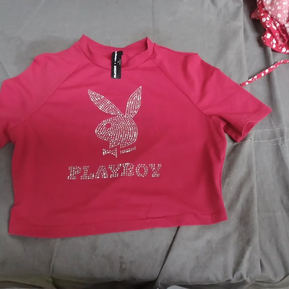 PLAYBOY X MISSGUIDED WOMEN'S PINK CROPPED T-SHIRT – RHINESTONE BUNNY LOGO, SIZE M