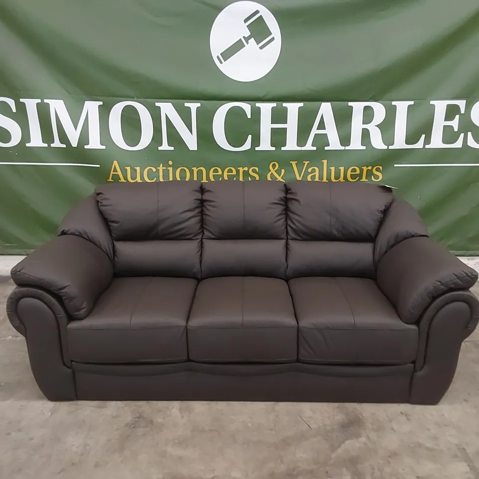 DESIGNER MADRAS 3 SEATER LEATHER SOFA - CHOCOLATE BROWN