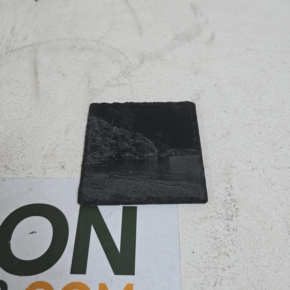 BOX OF APPROXIMATELY 18 SLATE COASTERS WITH NATURE DESIGN