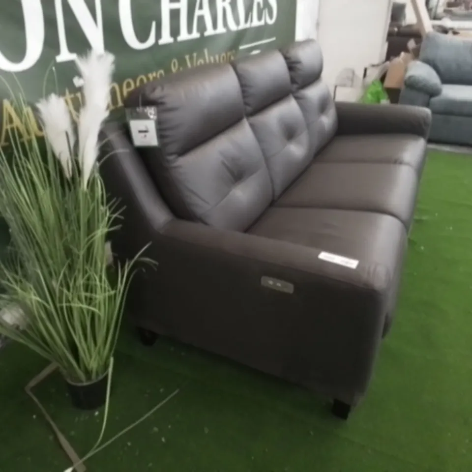 DESIGNER BROWN FAUX LEATHER POWER RECLINING THREE SEATER SOFA