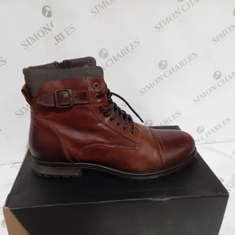 BOXED JACK JONES LEATHER BOOT BROWN STONE SHOE - UK SIZE 11