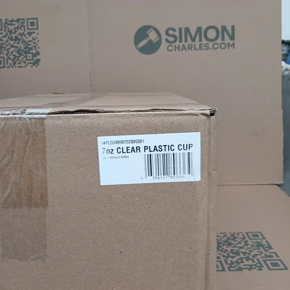 BOX OF APPROX 100 7OZ CLEAR PLASTIC CUPS