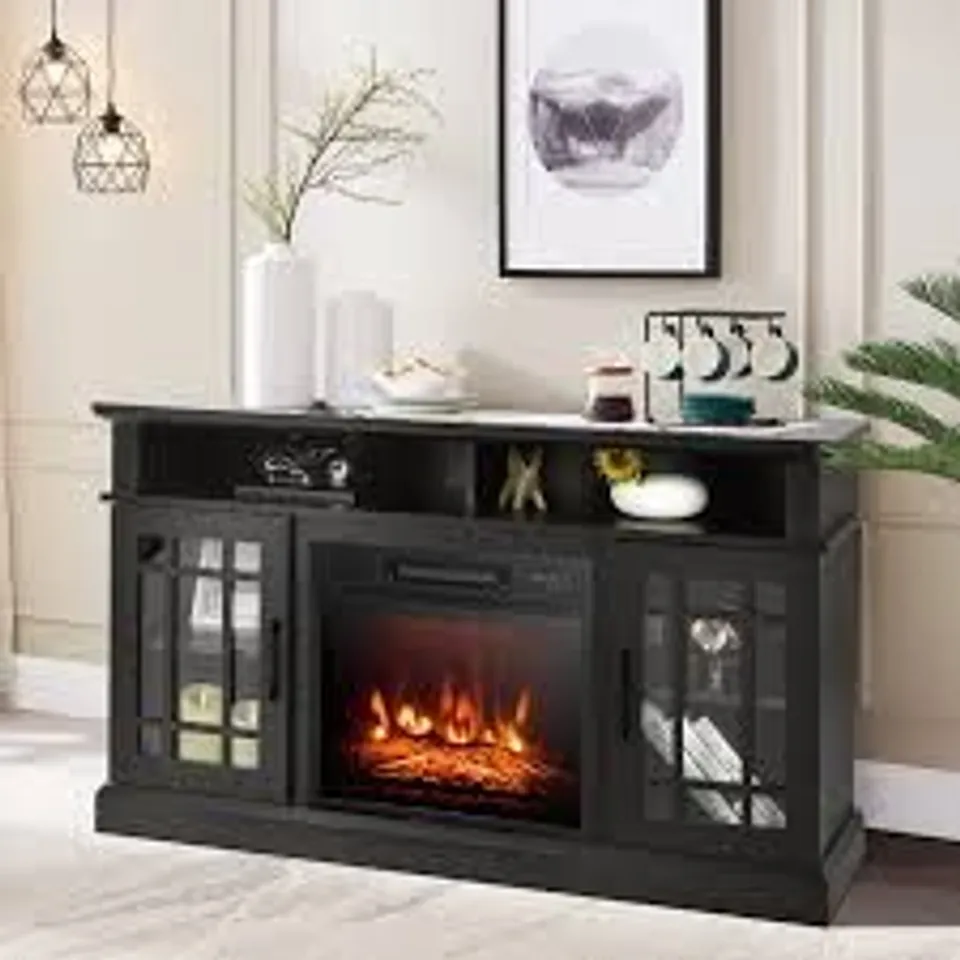 BOXED  FIREPLACE TV STAND WITH 2000W ELECTRIC INSERT AND REMOTE CONTROL-BLACK (1 BOX)