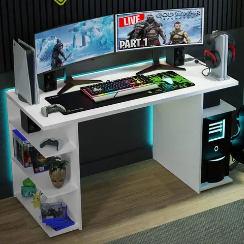 BOXED ASNA GAMING COMPUTER DESK WITH 5 SHELVES 60D × 136W × 75H
