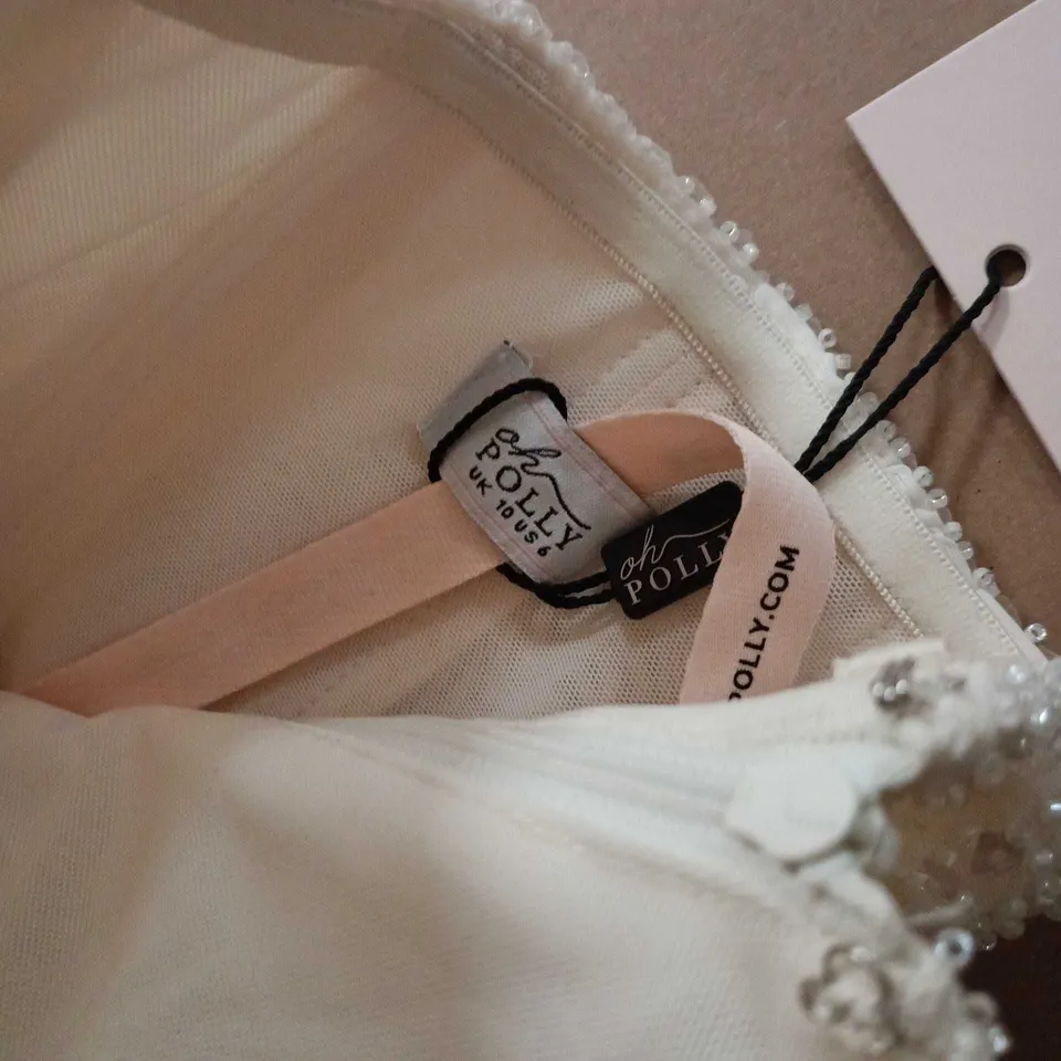 OH POLLY WHITE SEQUIN PARTY DRESS – EVENING WEAR - UK 10