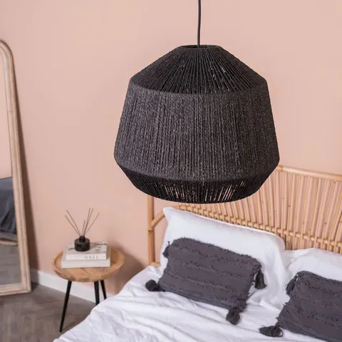 BOXED CEILING EASY FIT 45cm NATURAL RATTAN PENDANT LIGHT FITTING