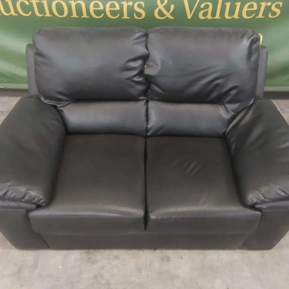 QUALITY DESIGNER 2 SEATER FAUX LEATHER SOFA - BLACK 