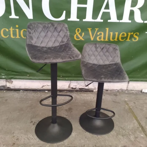 2 HEIGHT ADJUSTABLE BARSTOOLS - GREY FABRIC 