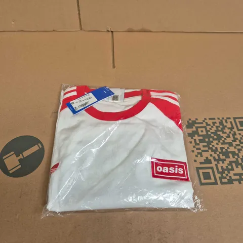 ADIDAS TOUR 3 STRIPES LS TEE β WHITE WITH RED TRIM, UK XL