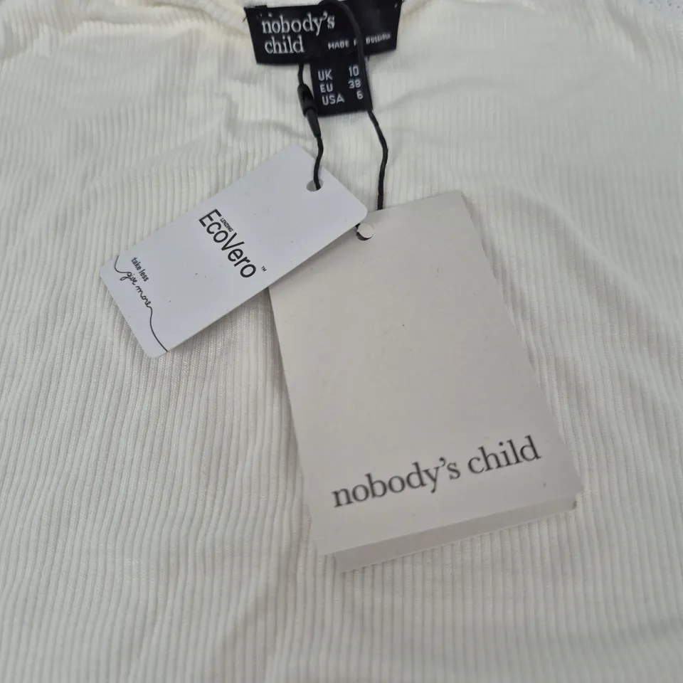NOBODY'S CHILD GROWN-ON NECK RIB CAP SLEEVE TOP – WHITE, UK 10 (EU 38 / USA 6)