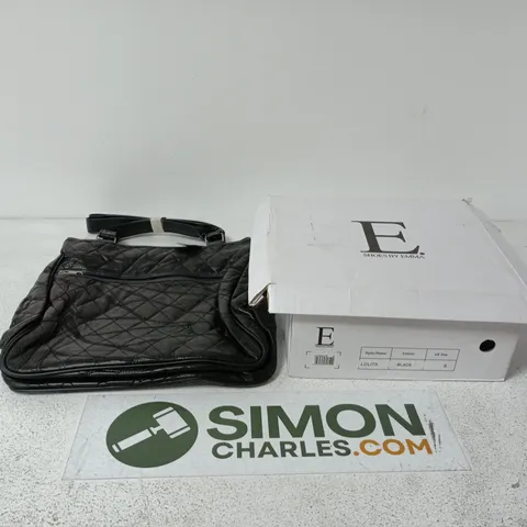 BOX OF APPROXIMATELY 15 ASSORTED ITEMS TO INCLUDE BLACK LEATHER HANDBAG, SHOES BY EMMA FOOTWEAR ETC