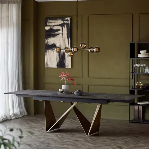 BOXED DANETTI CALENZANO 8-10 SEATER EXTENDING DINING TABLE - DARK GREY CERAMIC WITH BRUSHED BRONZE TABLE TOP (2 BOXES)