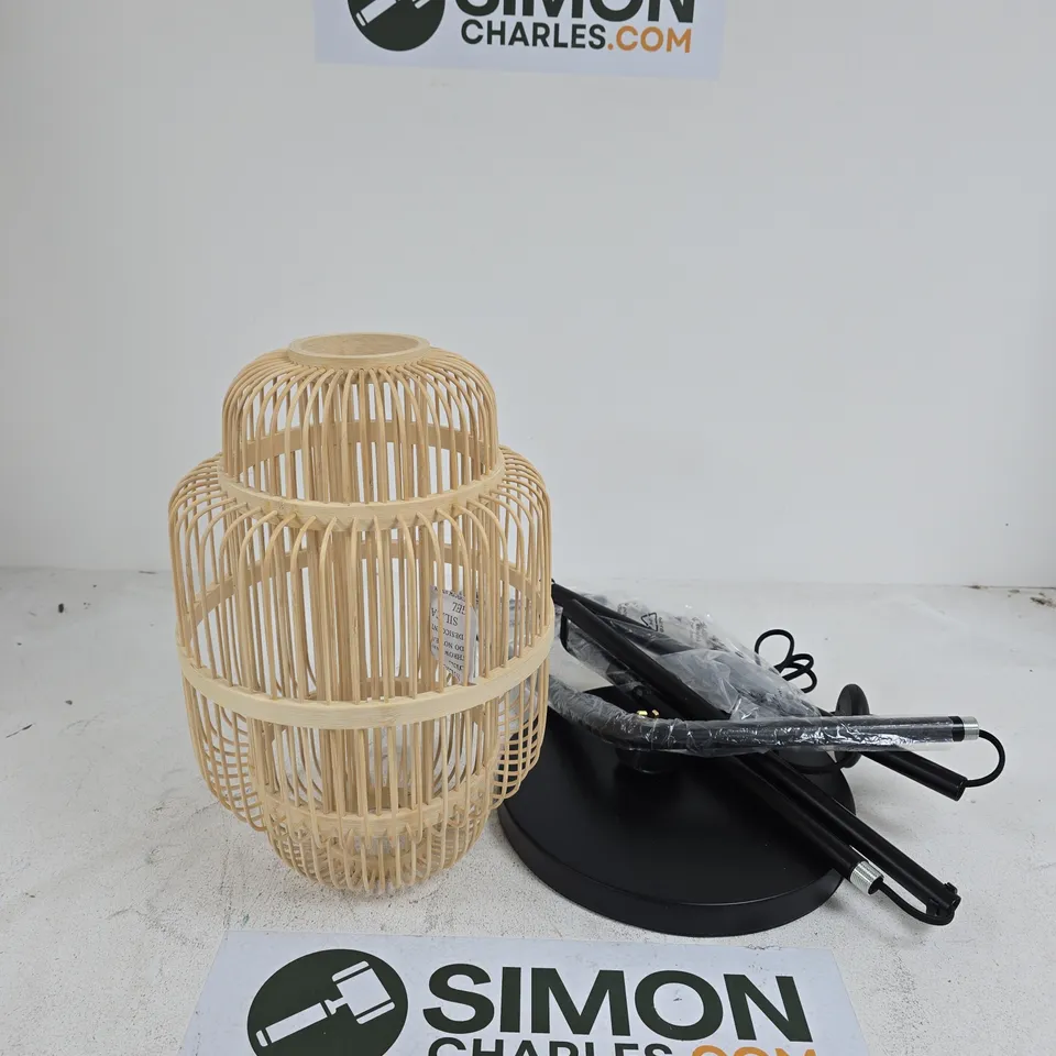 WOODEN LANTERN-STYLE TABLE LAMP WITH BLACK BASE