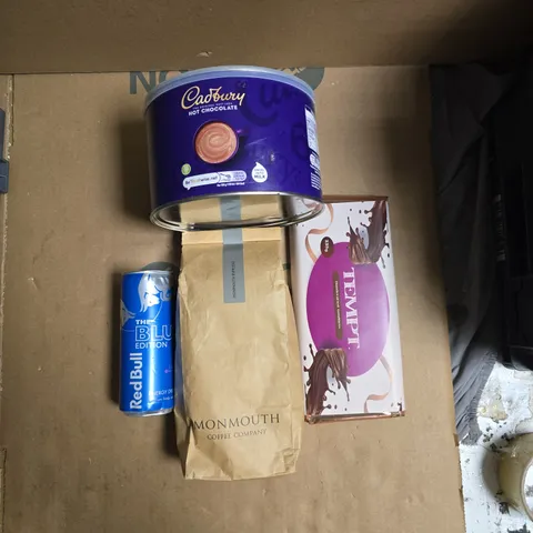 A TOTE OF VARIABLE TO INCLUDE HOT COCOLATE, COFFE AND MORE