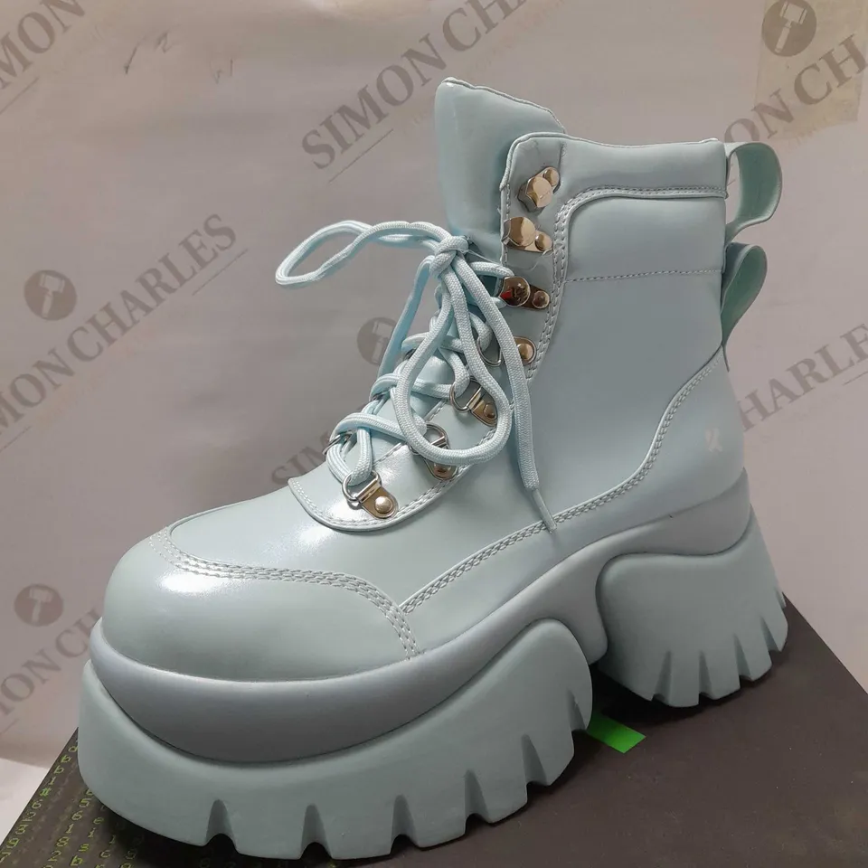 KOI GOOEY BABY BLUE PLATFORM BOOTS - SIZE 6