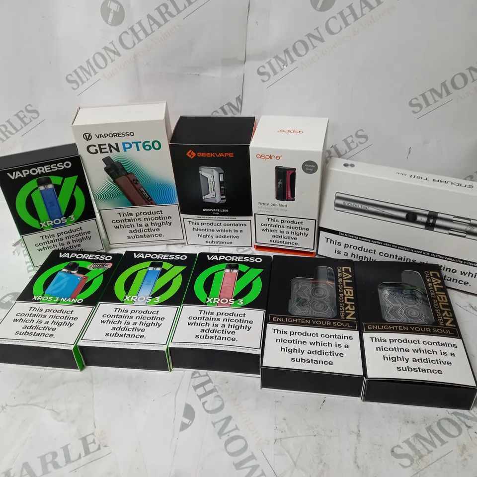 BOX OF APPROXIMATELY 10 ASSORTED E-CIG PRODUCTS TO INCLUDE GEEKVAPE, INNOKIN, VAPORESSO 