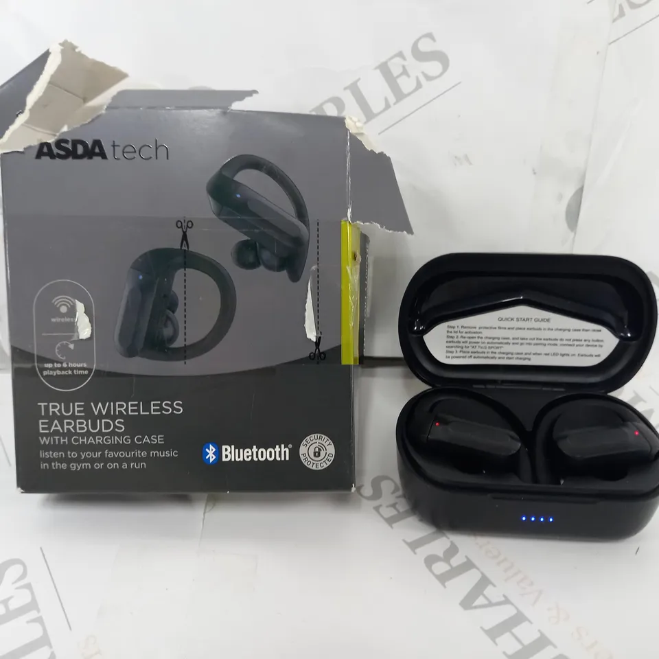 BLUETOOTH TRUE WIRELESS OVER-EAR EARBUDS WITH CHARGING CASE