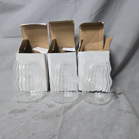 SET OF 3 RIBBED CLEAR GLASS TUMBLERS – BOXED