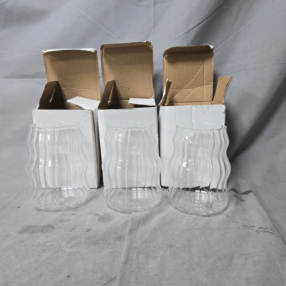 SET OF 3 RIBBED CLEAR GLASS TUMBLERS – BOXED