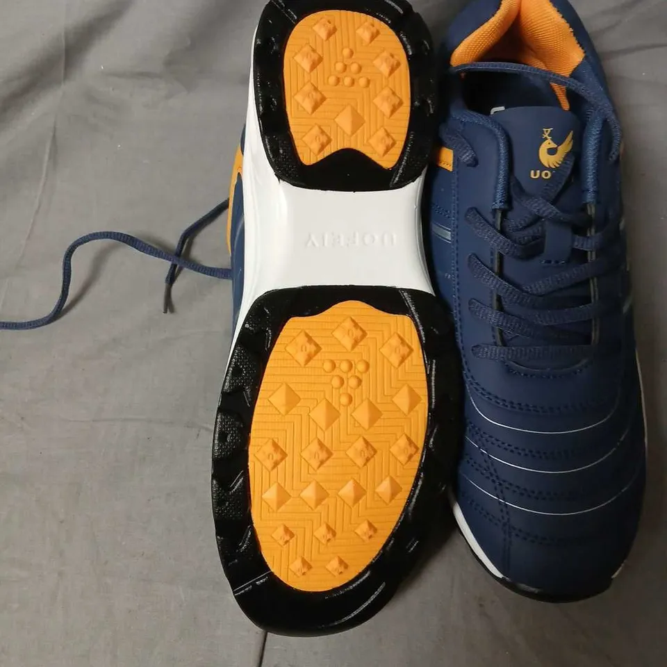 UOFETY BLUE & ORANGE TRAINERS, UK 9.5 (EU 43)