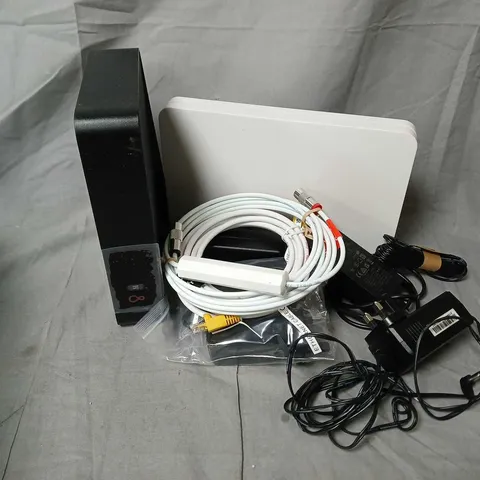 APPROXIMATELY 12 ASSORTED HOUSEHOLD ITEMS TO INCLUDE ROUTERS, POWER CABLES, CONNECTION CABLES, ETC