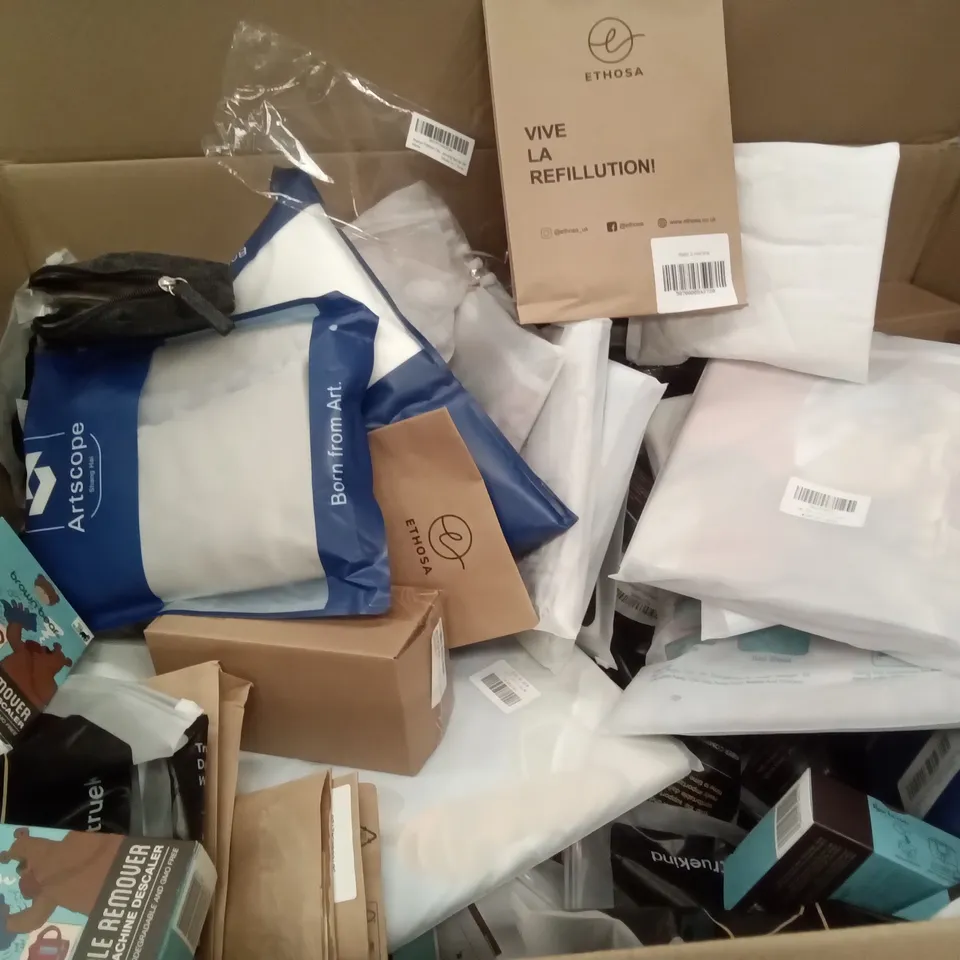PALLET OF ASSORTED ITEMS INCLUDING FACE MASK, ETRAYEL WASH CUP, NOTEBOOK AC ADAPTER, BROWN BEAR LIMESCALE REMOVER, IPHONE CASE, WIRE FREE SHAPER BRA