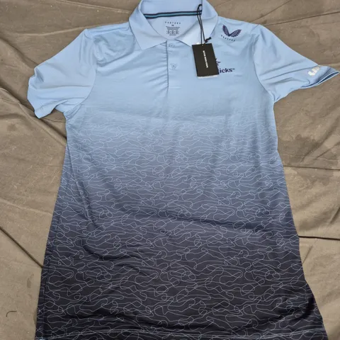 CASTORE MEN'S GOLF POLO SHIRT – SKY BLUE TO MIDNIGHT NAVY GRADIENT, SIZE UK M