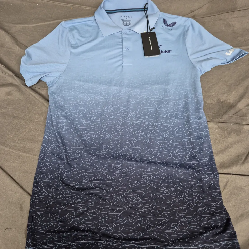 CASTORE MEN'S GOLF POLO SHIRT – SKY BLUE TO MIDNIGHT NAVY GRADIENT, SIZE UK M