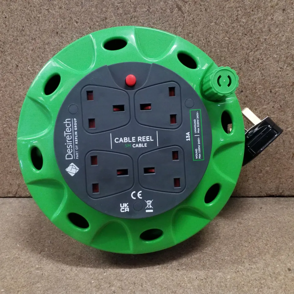 BOXED DESIRE TECH 4 SOCKET CABLE REEL 5M