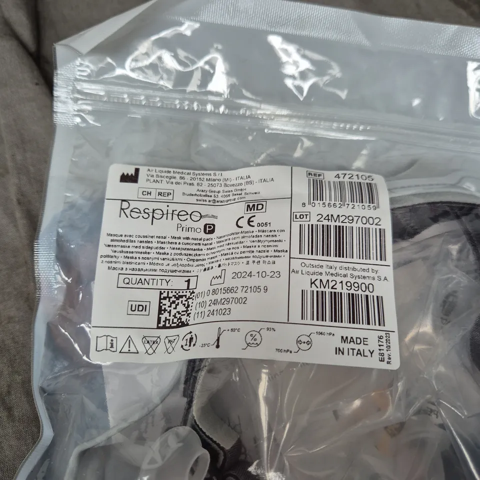 RESPIREO PRIMO P CPAP NASAL MASK WITH TUBING – SEALED IN ORIGINAL PACKAGING