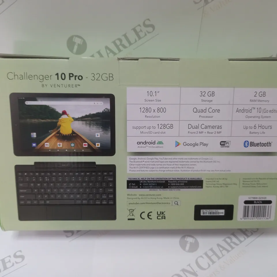 BRAND NEW BOXED VENTURER CHALLENGER 10 PRO 10.1" ANDROID TABLET WITH DETACHABLE KEYBOARD - BLACK 32GB