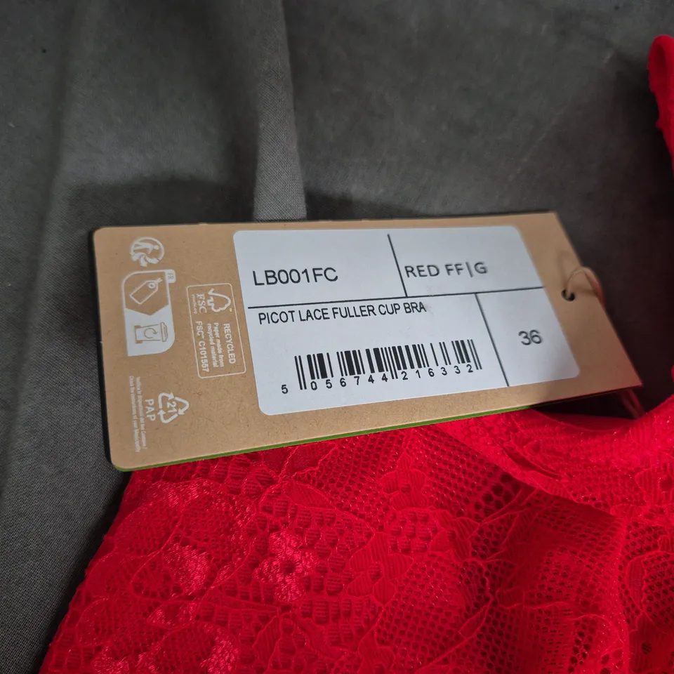PICOT LACE FULLER CUP BRA – RED, SIZE 36