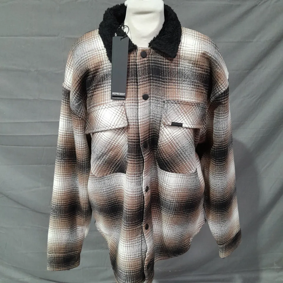 REPRESENT SHERPA SHIRT IN IN BROWN SIZE S