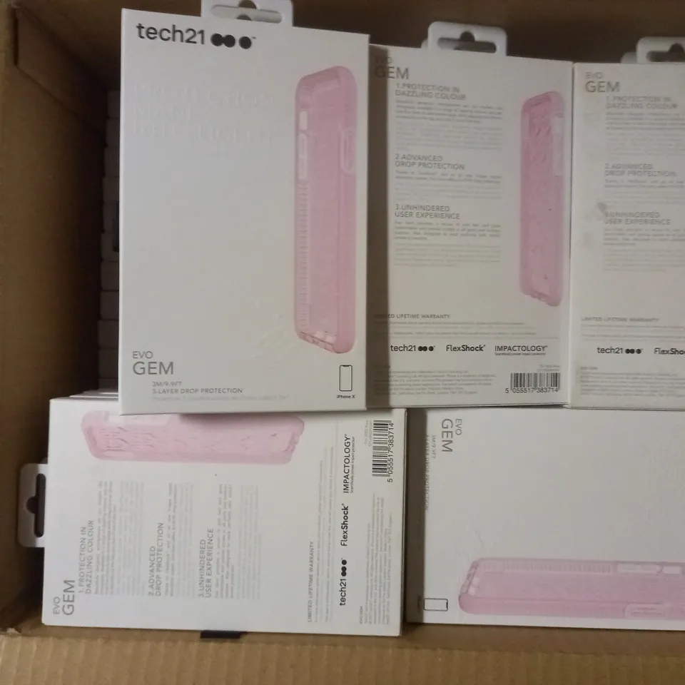 LOT OF APPROXIMATELY 79 BRAND NEW BOXED TECH 21 EVO GEM CASE WITH 9.9FT 3-LAYER DROP PROTECTION FOR IPHONE X T21-5902 ROSE