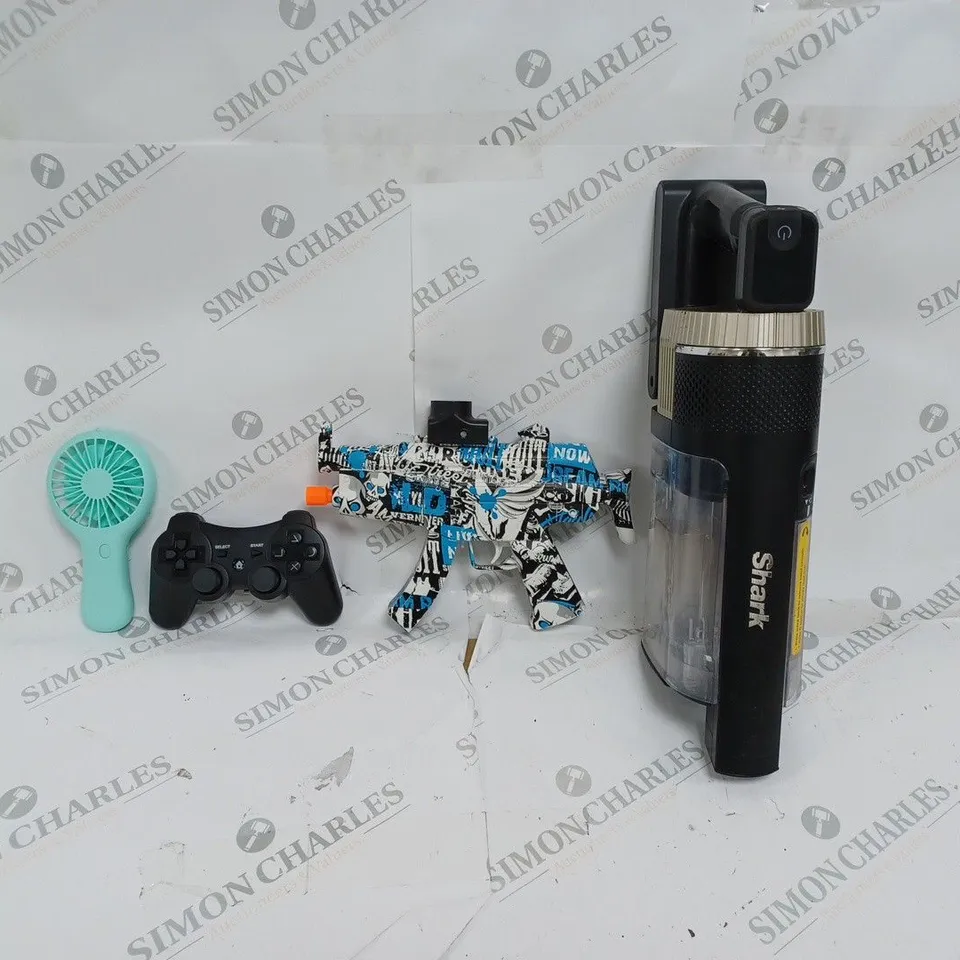 BOX OF APPROX 10 ASSORTED ITEMS TO INCLUDE - SHARK CORDLESS VACUUM - PORTABLE FAN - WIRELESS CONTROLLER CECHZC2U ECT